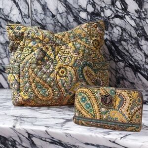 Vera Bradley Set in Lemon Parfait. Lg Tote Get Carried Away & Turn Lock Wallet.